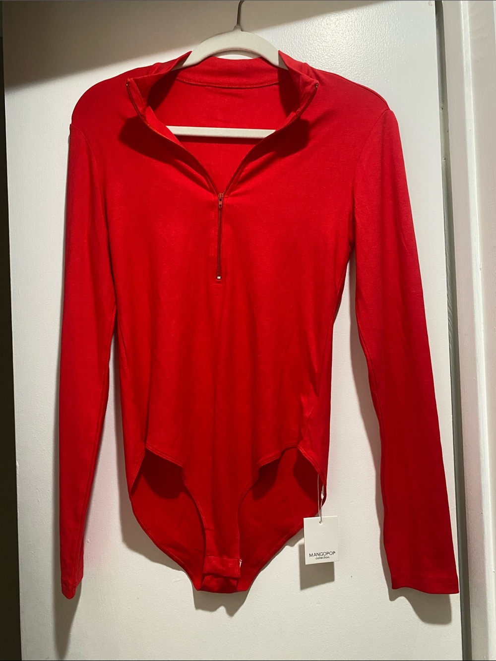 Mango Bright Red Long-Sleeve Zip-Front Kids Bodysuit